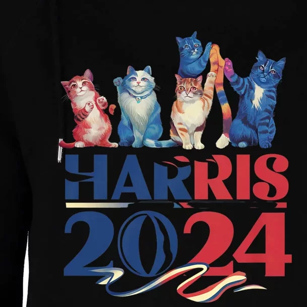 Funny Cat Design Kamala Harris 2024 Childless Cat Lady Womens Funnel Neck Pullover Hood