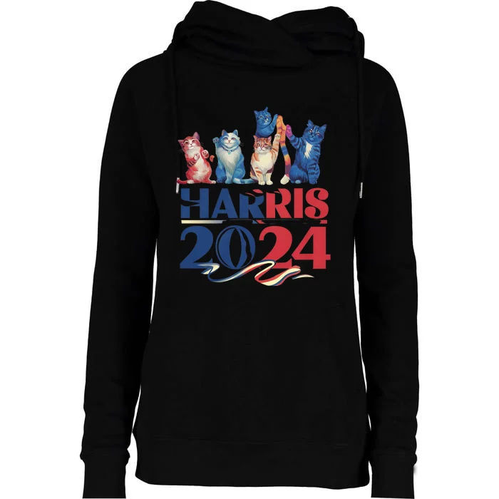 Funny Cat Design Kamala Harris 2024 Childless Cat Lady Womens Funnel Neck Pullover Hood