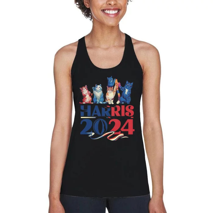 Funny Cat Design Kamala Harris 2024 Childless Cat Lady Women's Racerback Tank