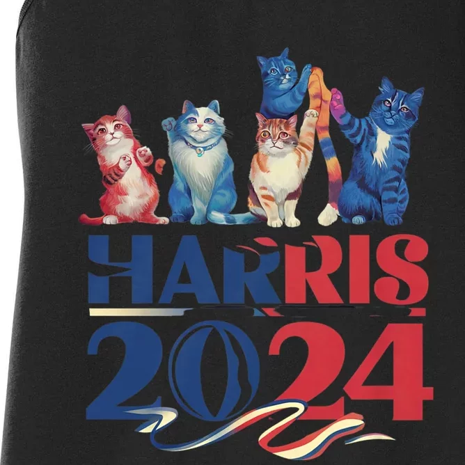 Funny Cat Design Kamala Harris 2024 Childless Cat Lady Women's Racerback Tank