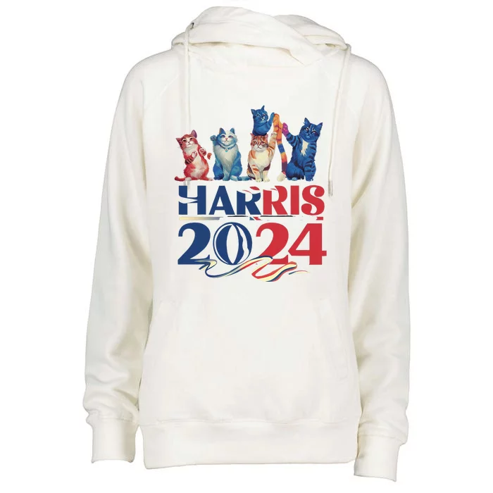 Funny Cat Design Kamala Harris 2024 Childless Cat Lady Womens Funnel Neck Pullover Hood