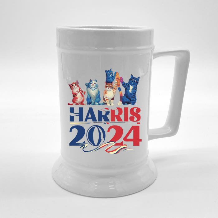 Funny Cat Design Kamala Harris 2024 Childless Cat Lady Front & Back Beer Stein