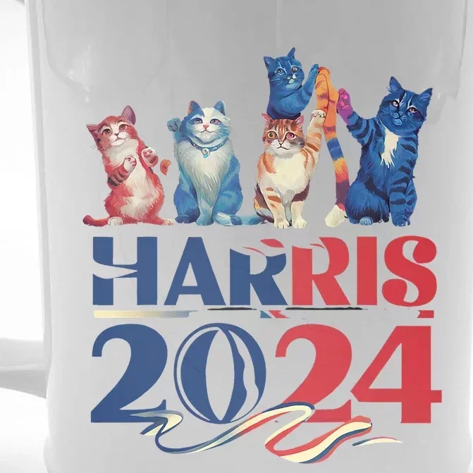 Funny Cat Design Kamala Harris 2024 Childless Cat Lady Front & Back Beer Stein