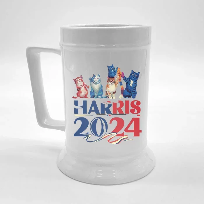 Funny Cat Design Kamala Harris 2024 Childless Cat Lady Front & Back Beer Stein