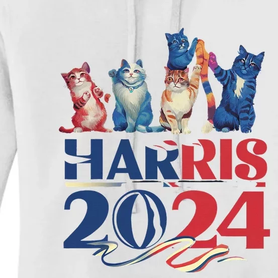 Funny Cat Design Kamala Harris 2024 Childless Cat Lady Women's Pullover Hoodie