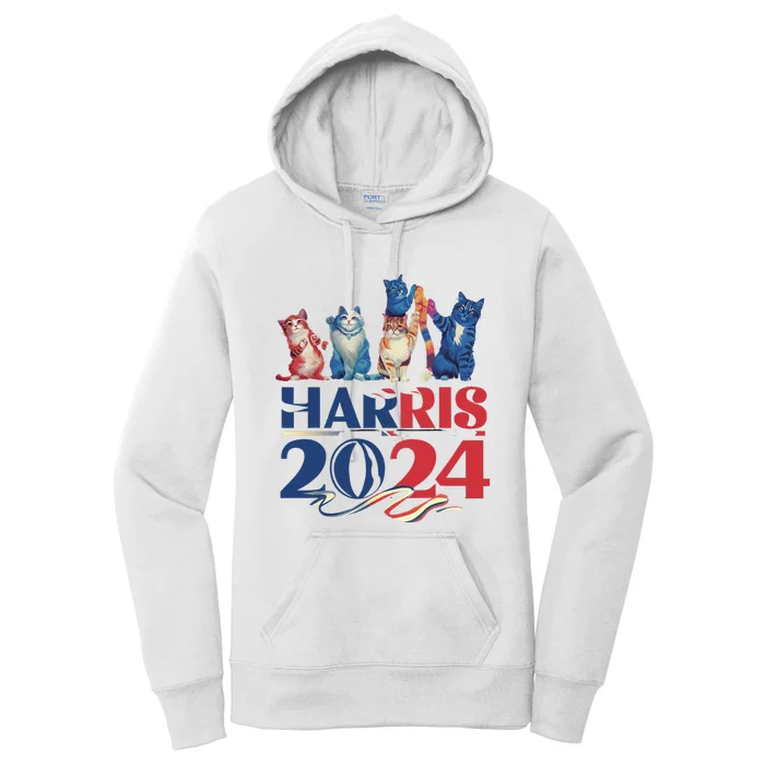 Funny Cat Design Kamala Harris 2024 Childless Cat Lady Women's Pullover Hoodie