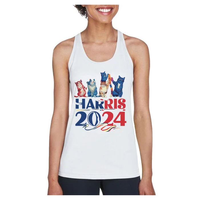 Funny Cat Design Kamala Harris 2024 Childless Cat Lady Women's Racerback Tank