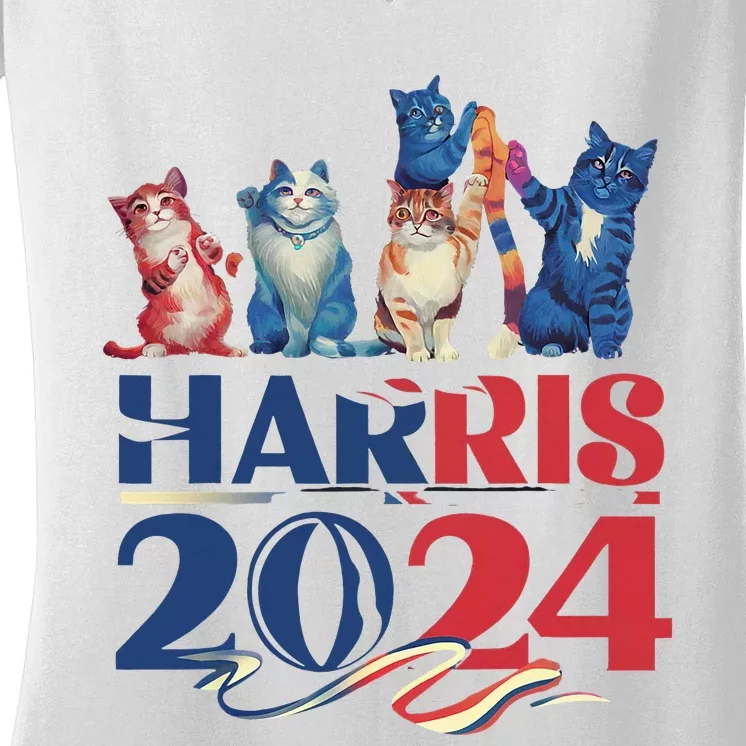 Funny Cat Design Kamala Harris 2024 Childless Cat Lady Women's V-Neck T-Shirt