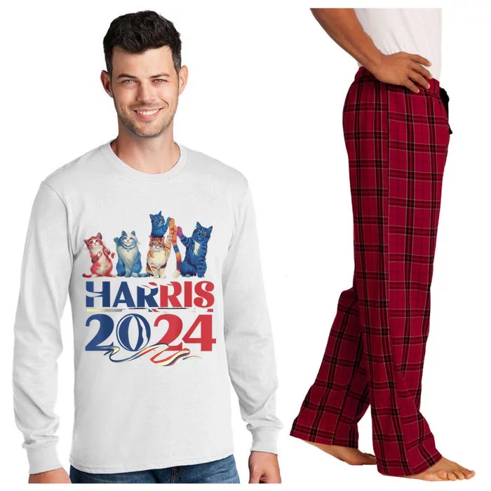 Funny Cat Design Kamala Harris 2024 Childless Cat Lady Long Sleeve Pajama Set