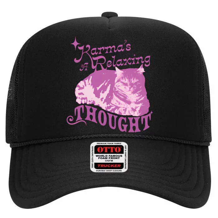 Funny Cat Design Karma Is A Relaxing High Crown Mesh Trucker Hat