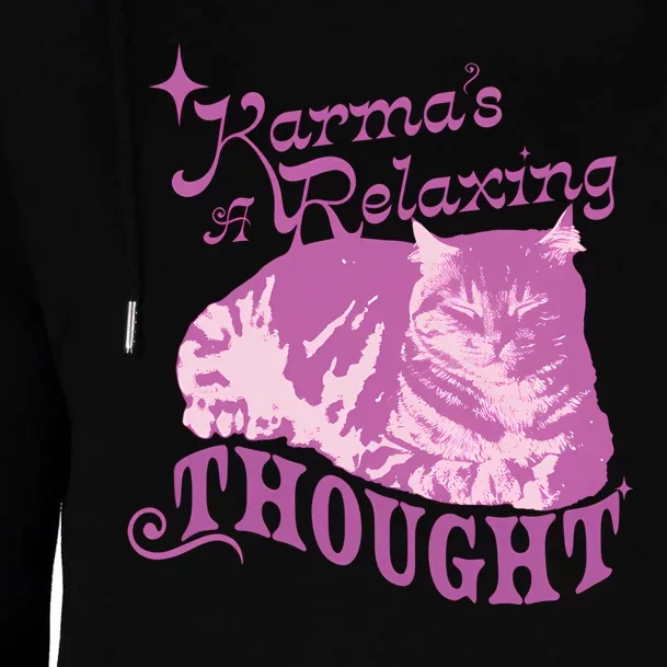 Funny Cat Design Karma Is A Relaxing Womens Funnel Neck Pullover Hood