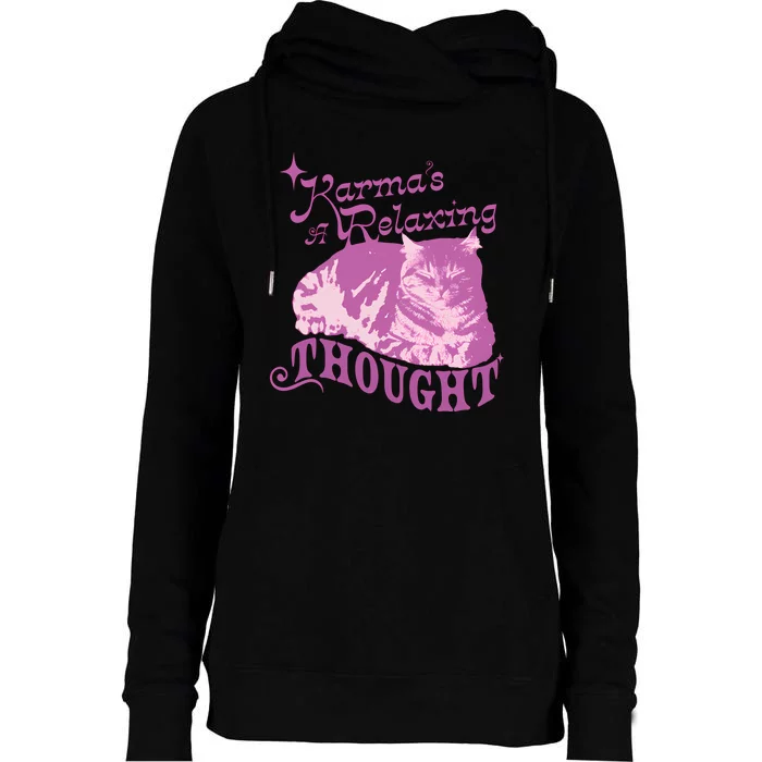 Funny Cat Design Karma Is A Relaxing Womens Funnel Neck Pullover Hood