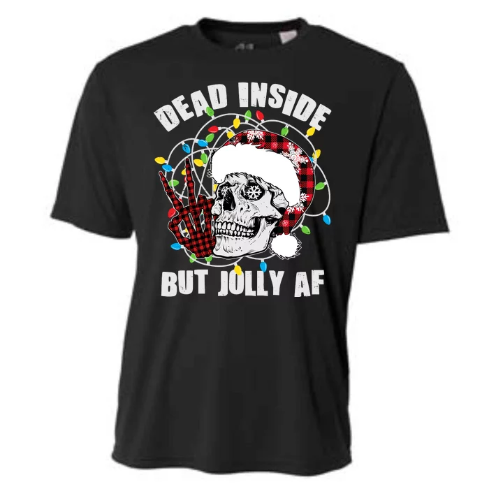 Funny Christmas Dead Inside But Jolly AF Peace Out Skull Cooling Performance Crew T-Shirt