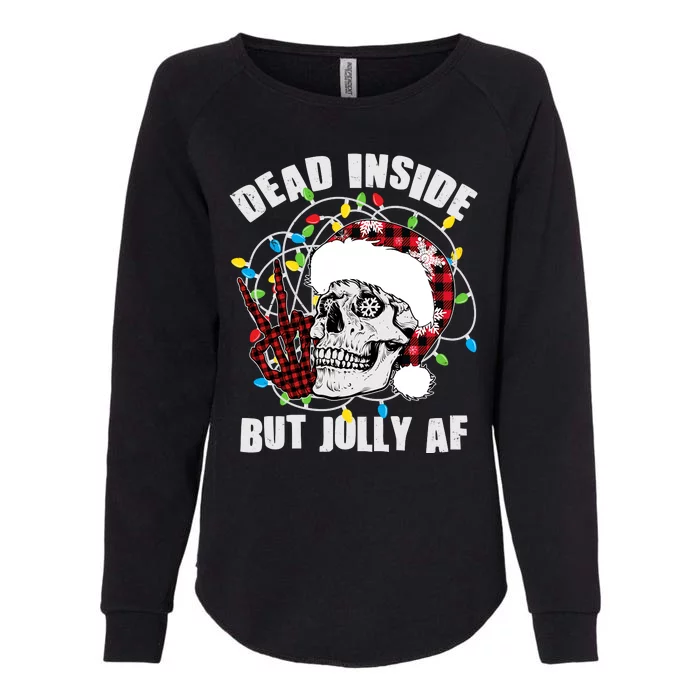 Funny Christmas Dead Inside But Jolly AF Peace Out Skull Womens California Wash Sweatshirt