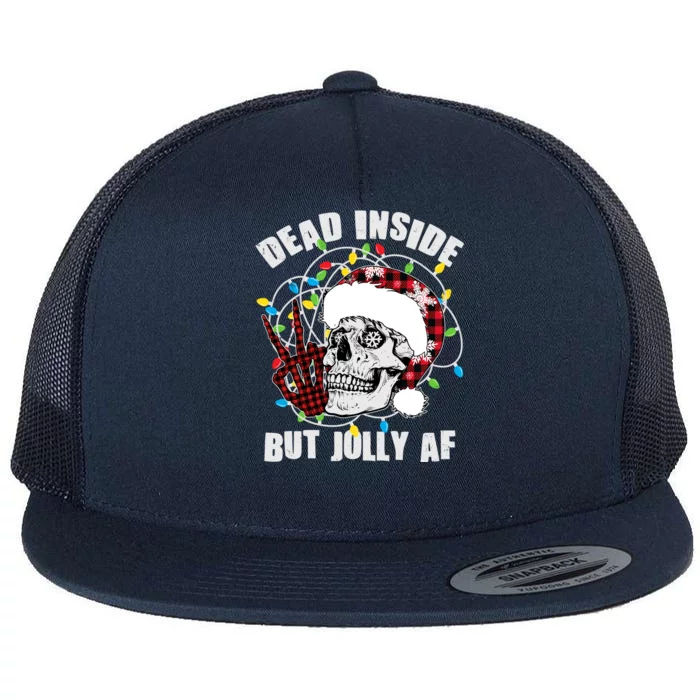 Funny Christmas Dead Inside But Jolly AF Peace Out Skull Flat Bill Trucker Hat