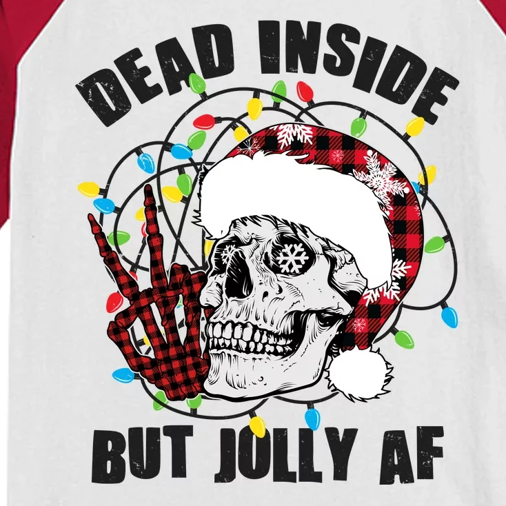 Funny Christmas Dead Inside But Jolly AF Peace Out Skull Kids Colorblock Raglan Jersey