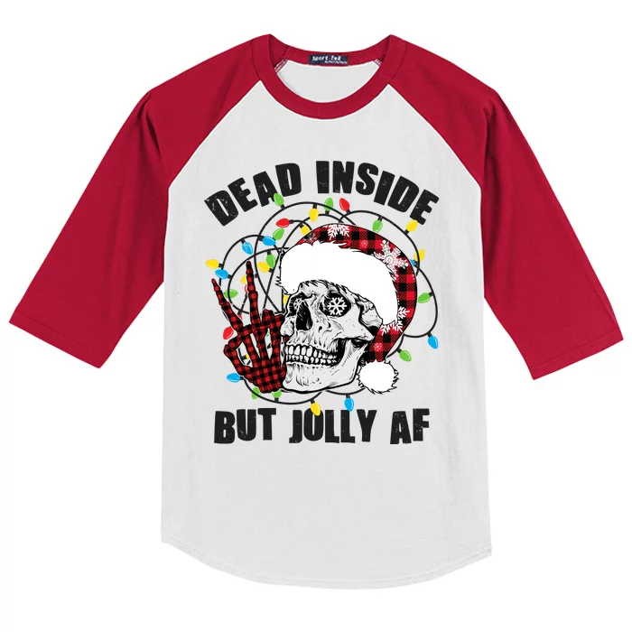 Funny Christmas Dead Inside But Jolly AF Peace Out Skull Kids Colorblock Raglan Jersey