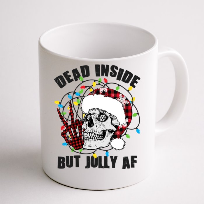 Funny Christmas Dead Inside But Jolly AF Peace Out Skull Front & Back Coffee Mug