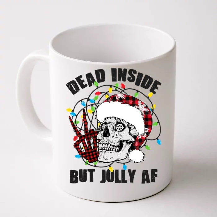 Funny Christmas Dead Inside But Jolly AF Peace Out Skull Front & Back Coffee Mug