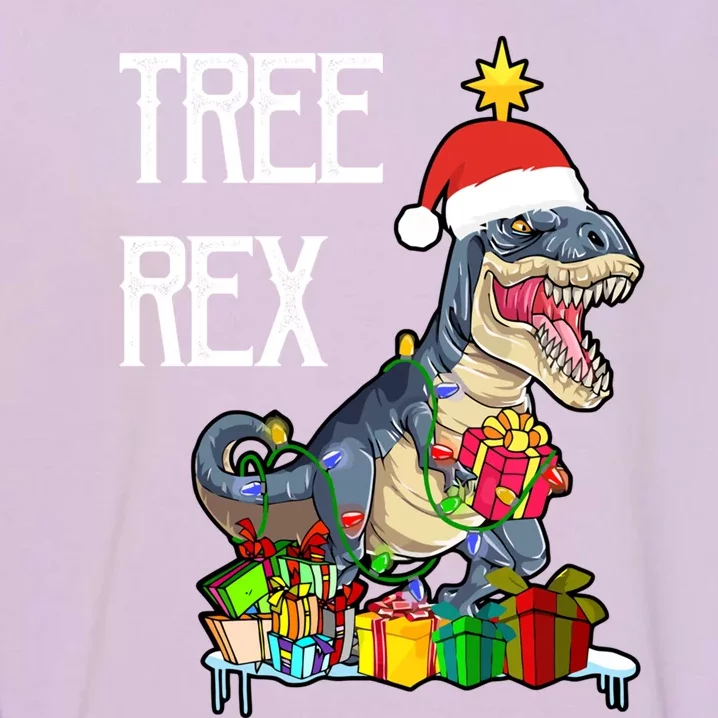 Funny Christmas Dinosaur Tcool Giftrex Tree Rex Santa Hat Lights Cool Gift Garment-Dyed Sweatshirt