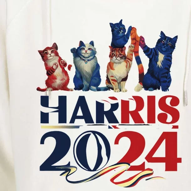 Funny Cat Design Kamala Harris 2024 Childless Cat Lady Womens Funnel Neck Pullover Hood