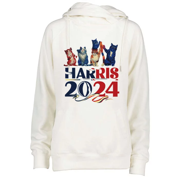 Funny Cat Design Kamala Harris 2024 Childless Cat Lady Womens Funnel Neck Pullover Hood