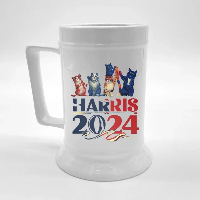 Funny Cat Design Kamala Harris 2024 Childless Cat Lady Front & Back Beer Stein