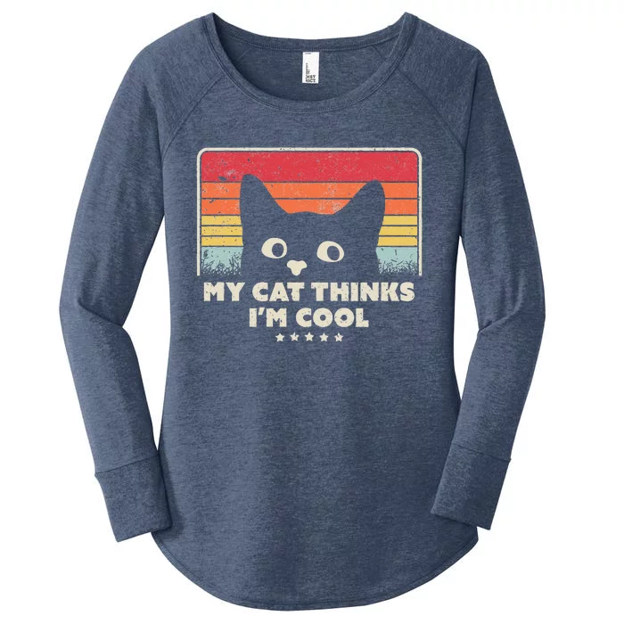 Funny Cat Design. My Cat Thinks Im Cool Retro Style Women's Perfect Tri Tunic Long Sleeve Shirt