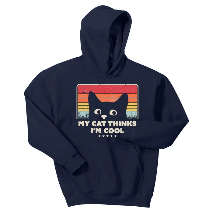 Funny Cat Design. My Cat Thinks Im Cool Retro Style Kids Hoodie