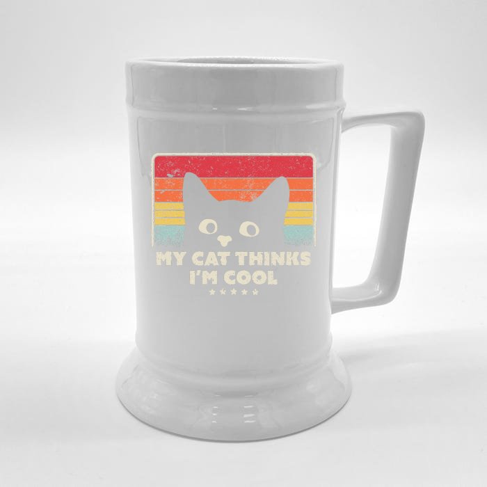 Funny Cat Design. My Cat Thinks Im Cool Retro Style Front & Back Beer Stein