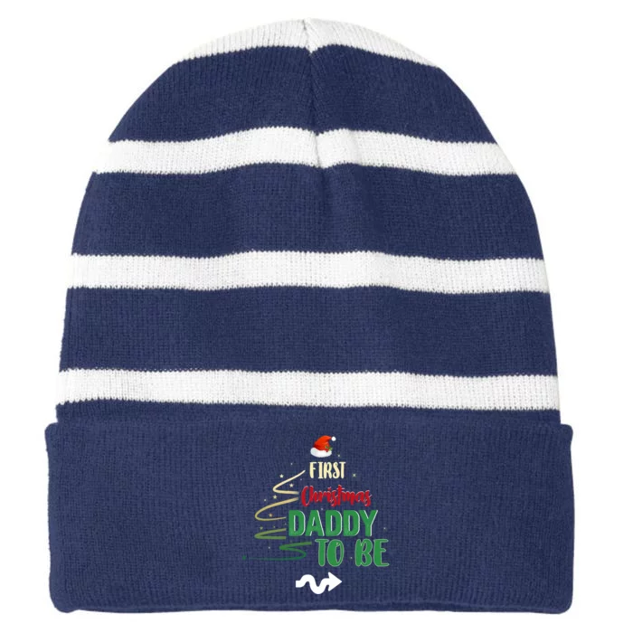 First Christmas Daddy To Be Pregnancy Announcement Xmas Family Striped Beanie with Solid Band