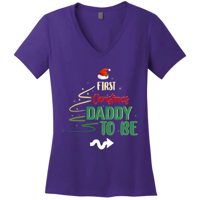 First Christmas Daddy To Be Pregnancy Announcement Xmas Family Women's V-Neck T-Shirt