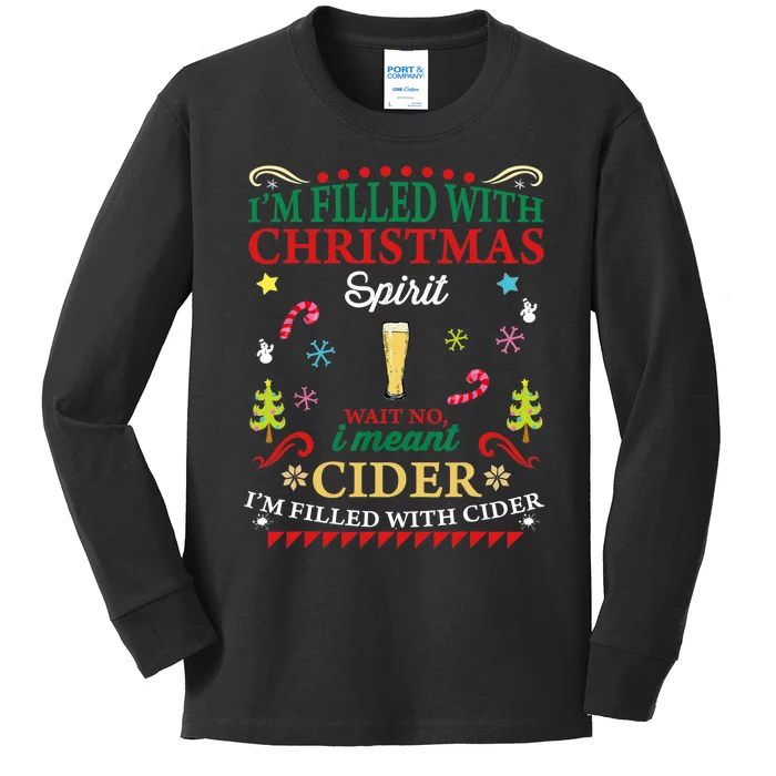 Funny Christmas Design For Cider Alcoholic Spirits Lovers Kids Long Sleeve Shirt