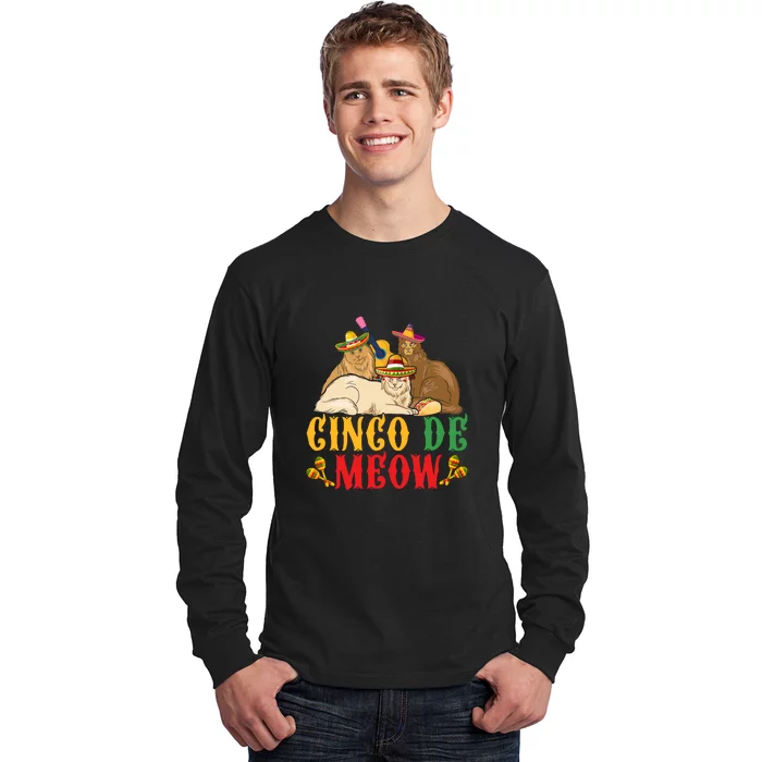 Funny Cinco De Mayo Gift Cinco De Meow Cat Sombrero Long Sleeve Shirt