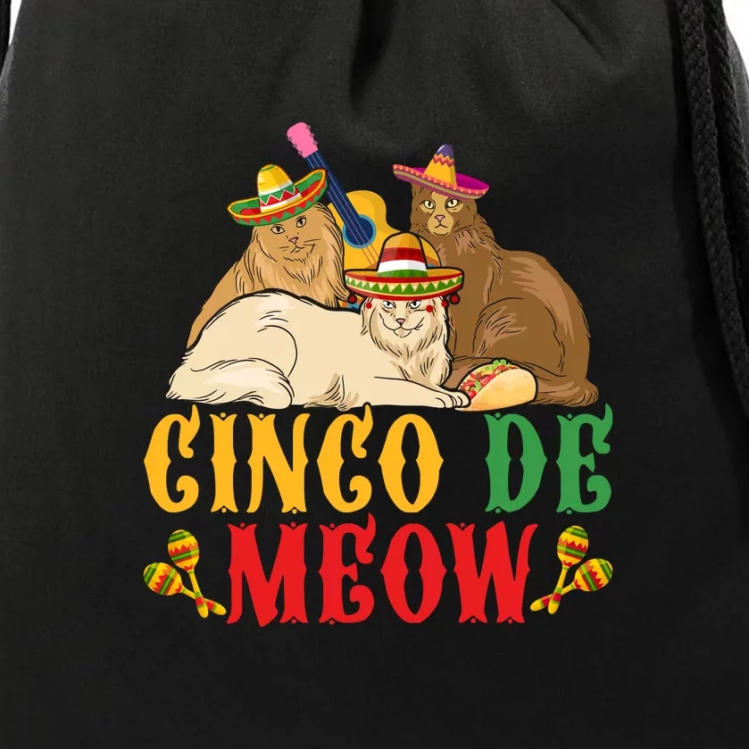 Funny Cinco De Mayo Gift Cinco De Meow Cat Sombrero Drawstring Bag