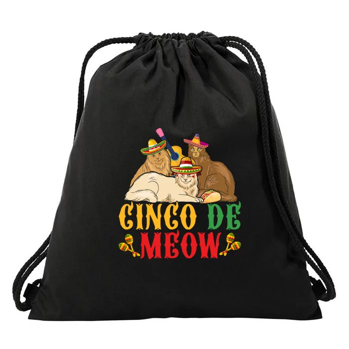 Funny Cinco De Mayo Gift Cinco De Meow Cat Sombrero Drawstring Bag