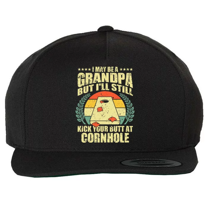 Funny Cornhole Design For Men Grandpa Sack Toss Game Lovers Wool Snapback Cap