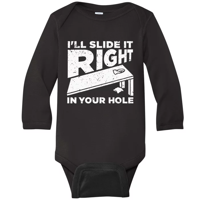 Funny Cornhole Design For Wo Sack Toss Game Lovers Baby Long Sleeve Bodysuit