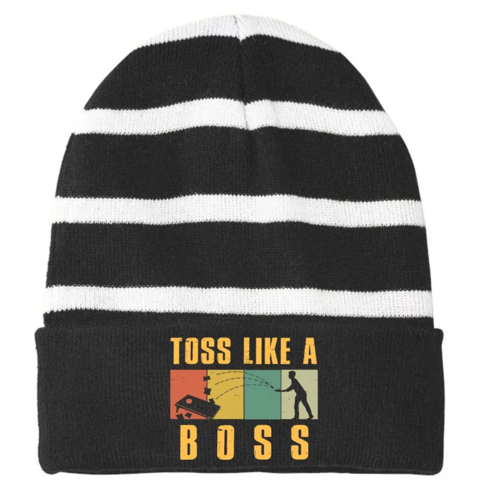 Funny Cornhole Design For Cornhole Bean Bag Toss Striped Beanie with Solid Band