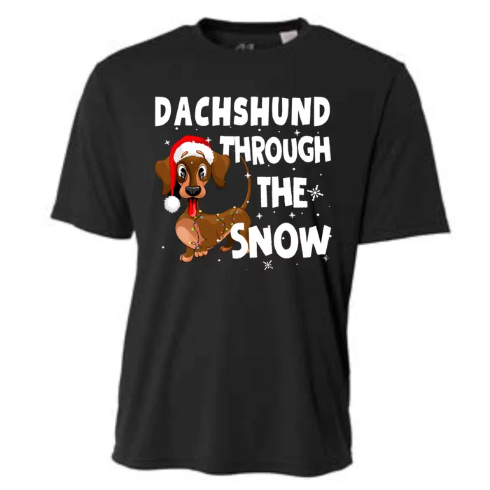 Funny Christmas Dachshund Dog Through The Snow Cool Gift Cooling Performance Crew T-Shirt