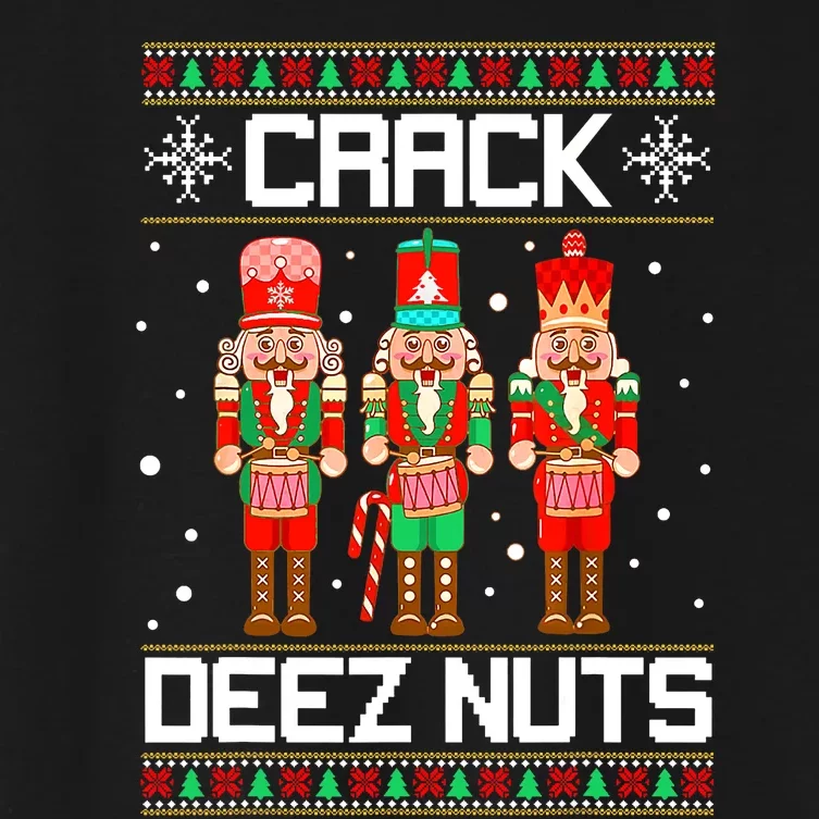 Funny Crack Deez Nuts Ugly Christmas Sweater Xmas Nutcracker Women's Crop Top Tee