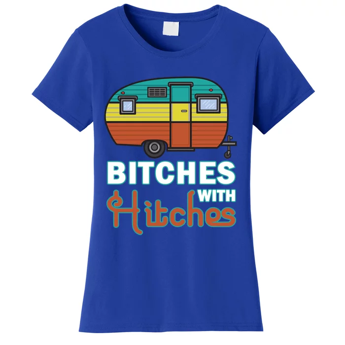 Funny Camping Design Vintage Rv Camper Bitches With Hitches Great Gift Women's T-Shirt