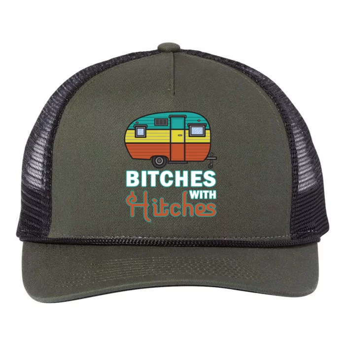 Funny Camping Design Vintage Rv Camper Bitches With Hitches Great Gift Retro Rope Trucker Hat Cap