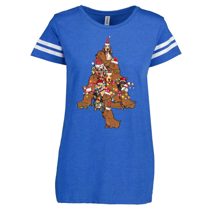 Funny Cute Dachshund Dog Christmas Tree Puppy Lover Gift Enza Ladies Jersey Football T-Shirt