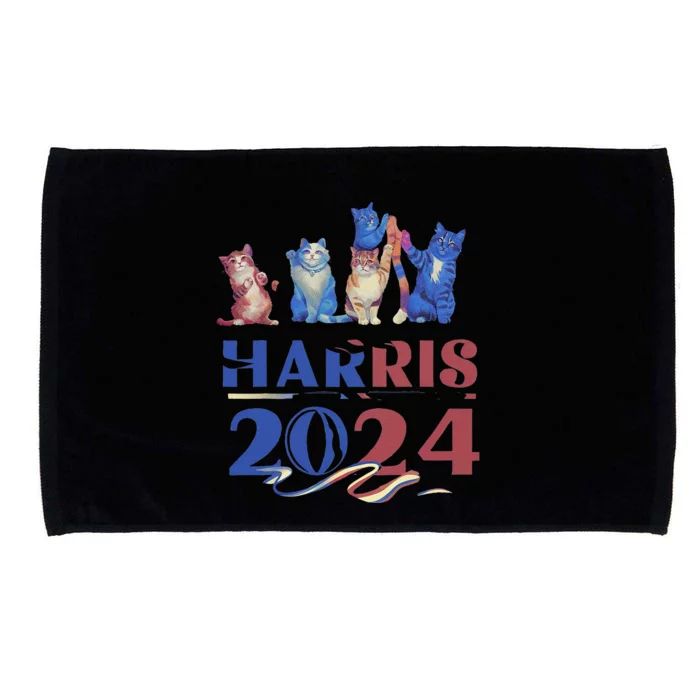 Funny Cat Design Kamala Harris 2024 Childless Cat Lady Gift Microfiber Hand Towel