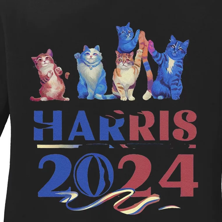 Funny Cat Design Kamala Harris 2024 Childless Cat Lady Gift Ladies Long Sleeve Shirt