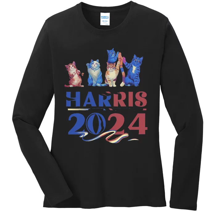 Funny Cat Design Kamala Harris 2024 Childless Cat Lady Gift Ladies Long Sleeve Shirt