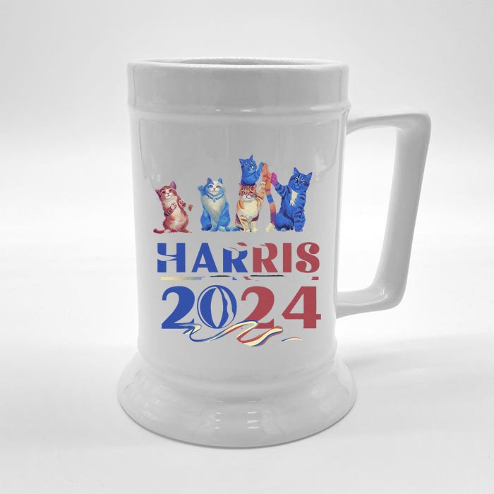 Funny Cat Design Kamala Harris 2024 Childless Cat Lady Gift Front & Back Beer Stein