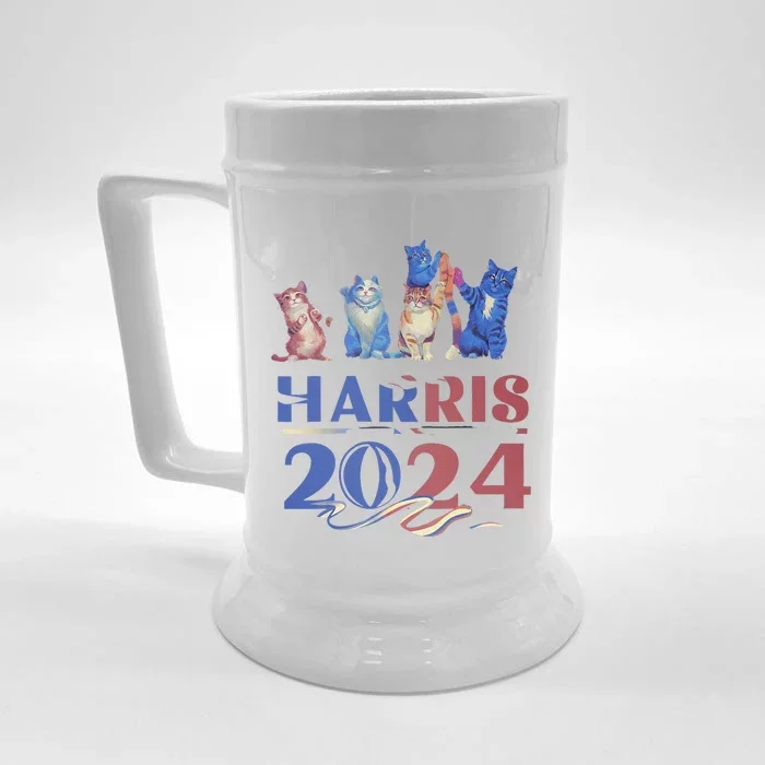 Funny Cat Design Kamala Harris 2024 Childless Cat Lady Gift Front & Back Beer Stein