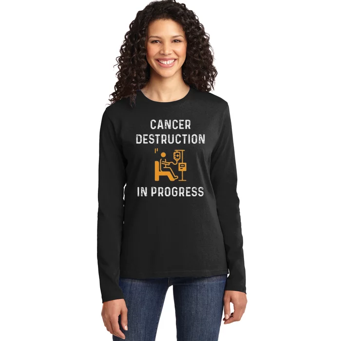 Fighting Cancer Destruction In Progress Ladies Long Sleeve Shirt